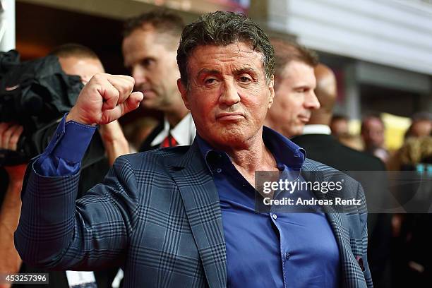 Sylvester Stallone attends the German premiere of the film 'The Expendables 3' at Residenz Kino on August 6, 2014 in Cologne, Germany.