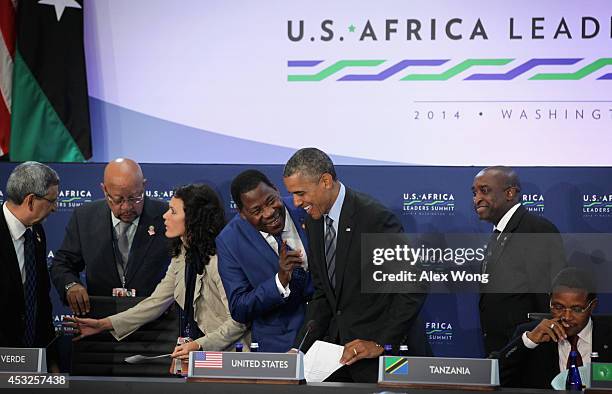 President of Benin Boni Yayi chats with U.S. President Barack Obama prior to a session during the U.S.-Africa Leaders Summit August 6, 2014 at the...