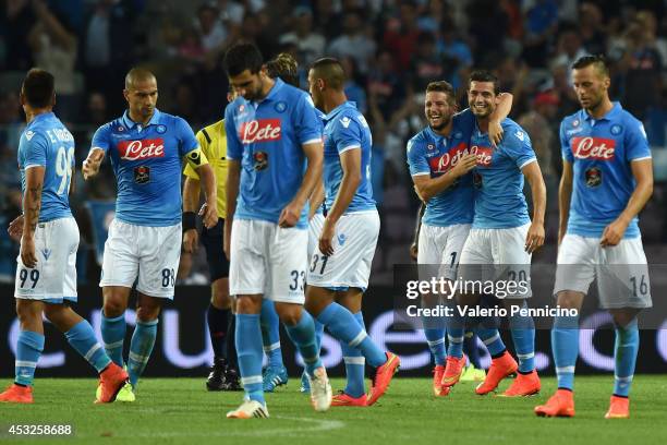 Blerim Dzemaili of SSC Napoli celebrates the opening goal during the pre-season friendly match between FC Barcelona and SSC Napoli on August 6, 2014...