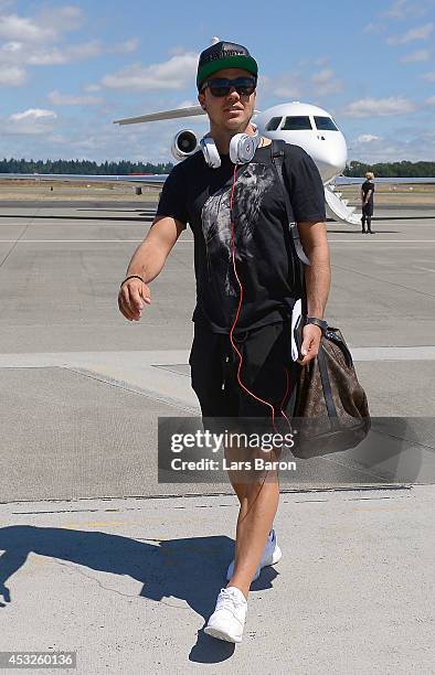 Mario Goetze arrives at the airport during day eight of the Bayern Muenchen Audi Summer Tour USA 2014 on August 6, 2014 in Portland, United States.