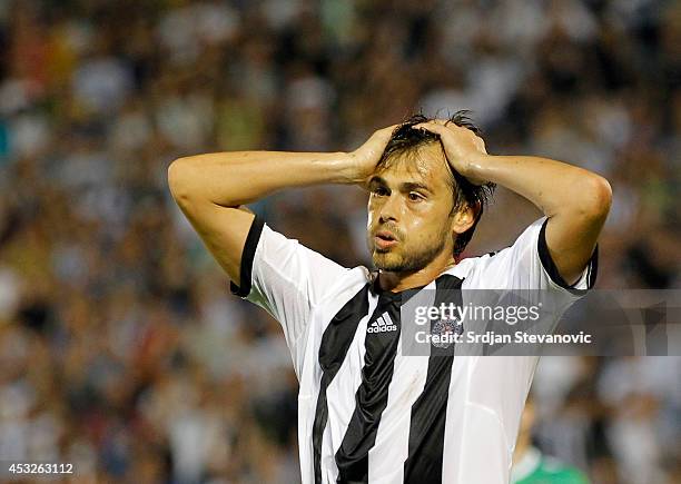 Danko Lazovic of FC Partizan Belgrade reacts during the UEFA Champions League third qualifying round 2nd leg match between Partizan Belgrade and...