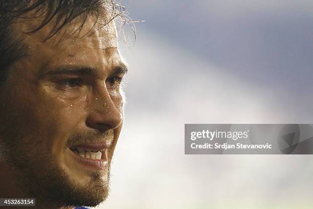 Danko Lazovic of FC Partizan Belgrade looks dejected after the UEFA Champions League third qualifying round 2nd leg match between Partizan Belgrade...