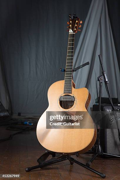 An acoustic guitar used by British songwriter and guitarist Richard Thompson photographed during a shoot for Guitarist Magazine/Future via Getty...