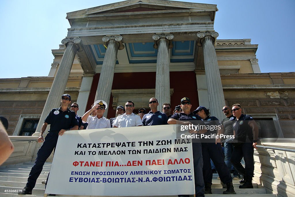 Demonstrators standing in front of the Old Parliament...