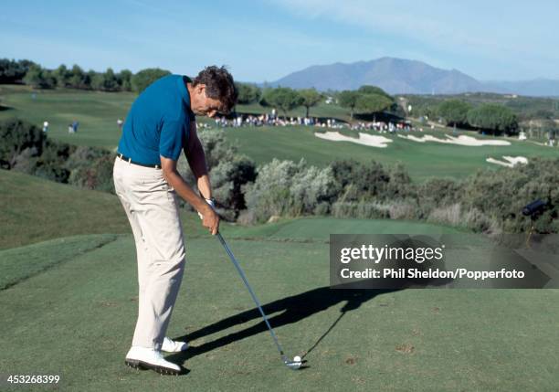 Mike Harwood of Australia teeing off during the Volvo Masters Golf Tournament held at the Valderrama Golf Club, Spain, 27th October 1990. Harwood won...