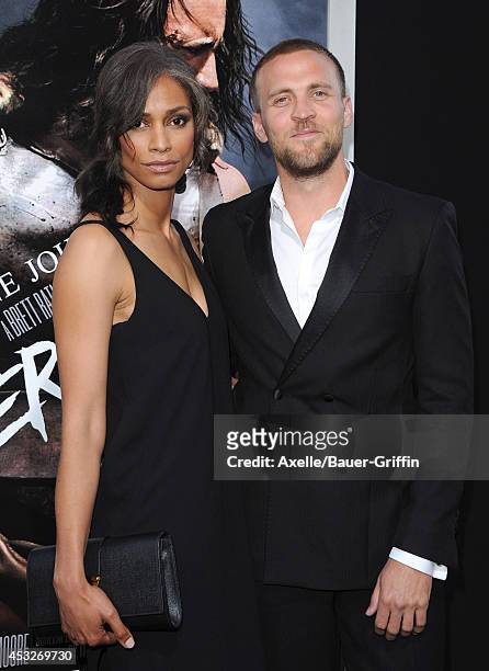 Actor Tobias Santelmann and guest arrive at the Los Angeles Premiere of 'Hercules' at TCL Chinese Theatre on July 23, 2014 in Hollywood, California.