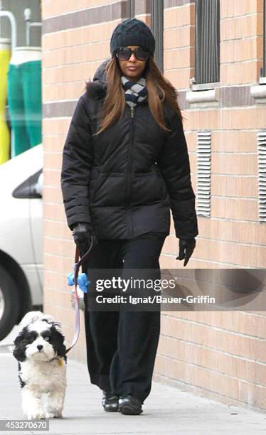 Model Iman is seen as she walking her dog on February 12, 2012 in New York City.