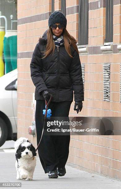 Model Iman is seen as she walking her dog on February 12, 2012 in New York City.