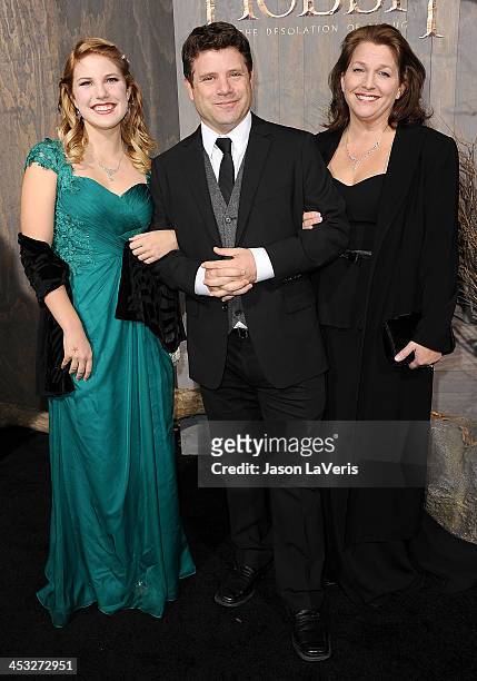 Actor Sean Astin , with daugther Ali Astin and Christine Astin attend the premiere of "The Hobbit: The Desolation Of Smaug" at TCL Chinese Theatre on...