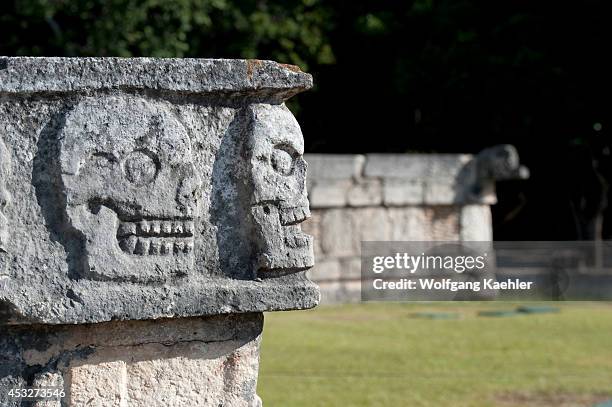 Mexico, Yucatan Peninsula, Near Cancun, Maya Ruins Of Chichen Itza, The Tzompantli - Platform Of The Skulls.