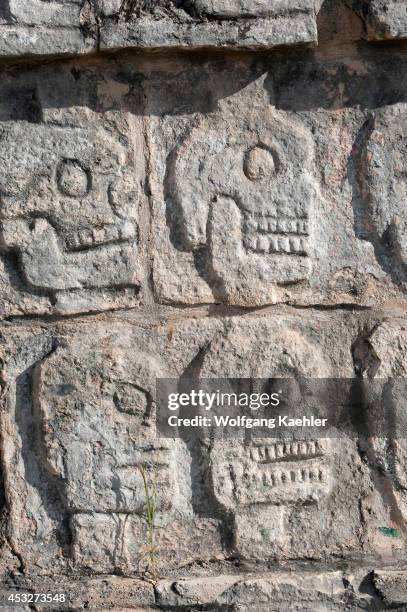Mexico, Yucatan Peninsula, Near Cancun, Maya Ruins Of Chichen Itza, The Tzompantli - Platform Of The Skulls.