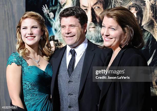 Actor Sean Astin , with daugther Ali Astin and Christine Astin attend the premiere of "The Hobbit: The Desolation Of Smaug" at TCL Chinese Theatre on...