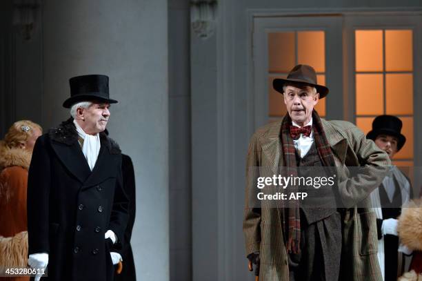 Actors Alex Jennings and Nicholas Le Prevost respectively play Henry Higgins and Colonel Pickering during a dressed rehearsal of the musical "My fair...