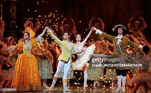 Ballet dancers Josua Hoffalt performing Prince Desire, Argentine ballet dancer Ludmila Pagliero as Princess Aurore and Vincent Cordier as King...