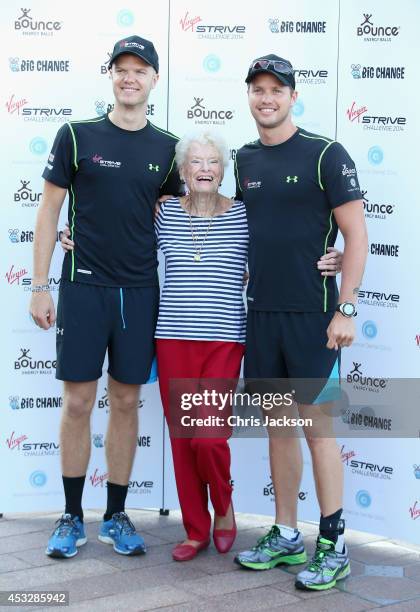 Noah Devereux , Eve Branson and Sam Branson attends a photocall as the Virgin STRIVE challenge sets off at 02 Arena on August 7, 2014 in London,...
