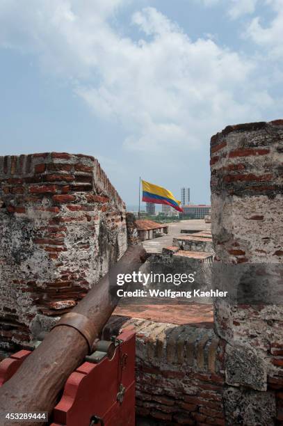 Unesco World Heritage Site San Felipe Castle with cannon in Cartagena, Colombia.