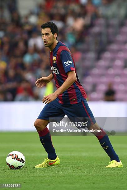 Sergio Busquets of FC Barcelona in action during the pre-season friendly match between FC Barcelona and SSC Napoli on August 6, 2014 in Geneva,...