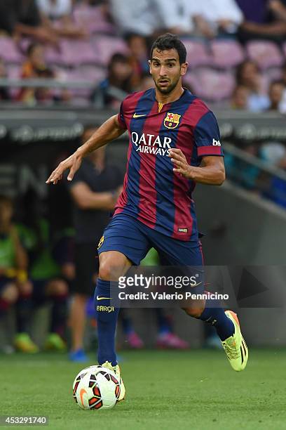 Martin Montoya of FC Barcelona in action during the pre-season friendly match between FC Barcelona and SSC Napoli on August 6, 2014 in Geneva,...