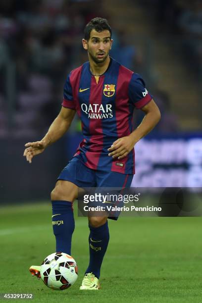 Martin Montoya of FC Barcelona in action during the pre-season friendly match between FC Barcelona and SSC Napoli on August 6, 2014 in Geneva,...