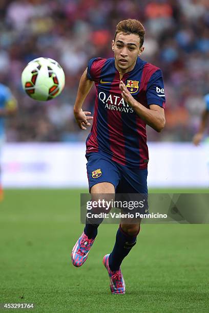 Munir El Haddadi of FC Barcelona in action during the pre-season friendly match between FC Barcelona and SSC Napoli on August 6, 2014 in Geneva,...