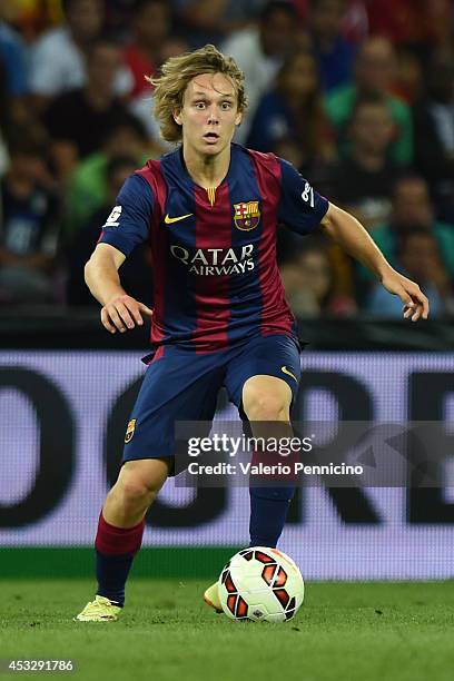 Alen Halilovic of FC Barcelona in action during the pre-season friendly match between FC Barcelona and SSC Napoli on August 6, 2014 in Geneva,...