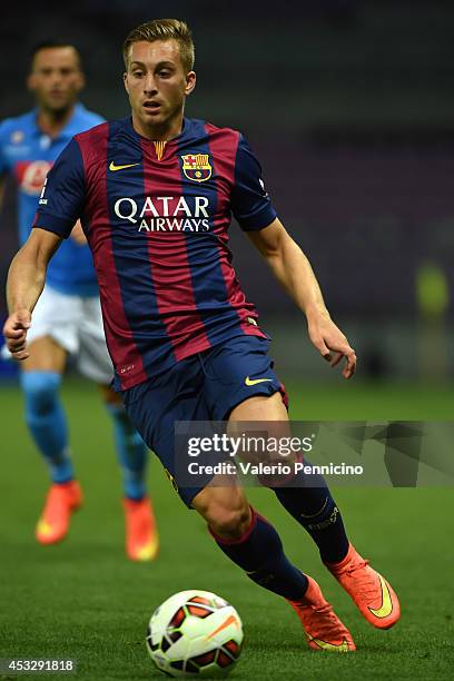 Gerard Deulofeu of FC Barcelona in action during the pre-season friendly match between FC Barcelona and SSC Napoli on August 6, 2014 in Geneva,...