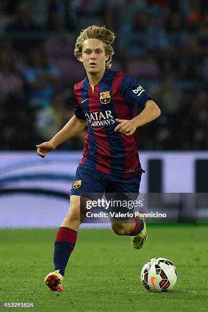 Alen Halilovic of FC Barcelona in action during the pre-season friendly match between FC Barcelona and SSC Napoli on August 6, 2014 in Geneva,...