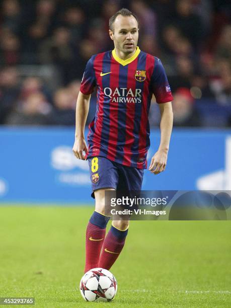 Andres Iniesta of FC Barcelona during the Champions League match between Ajax Amsterdam and FC Barcelona on November 26, 2013 at the Amsterdam Arena...