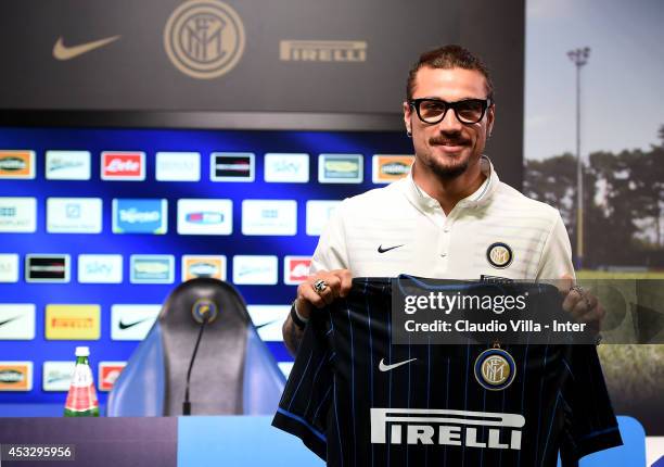 New signing Pablo Daniel Osvaldo attends FC Internazionale Milano press conference on August 7, 2014 in Como, Italy.