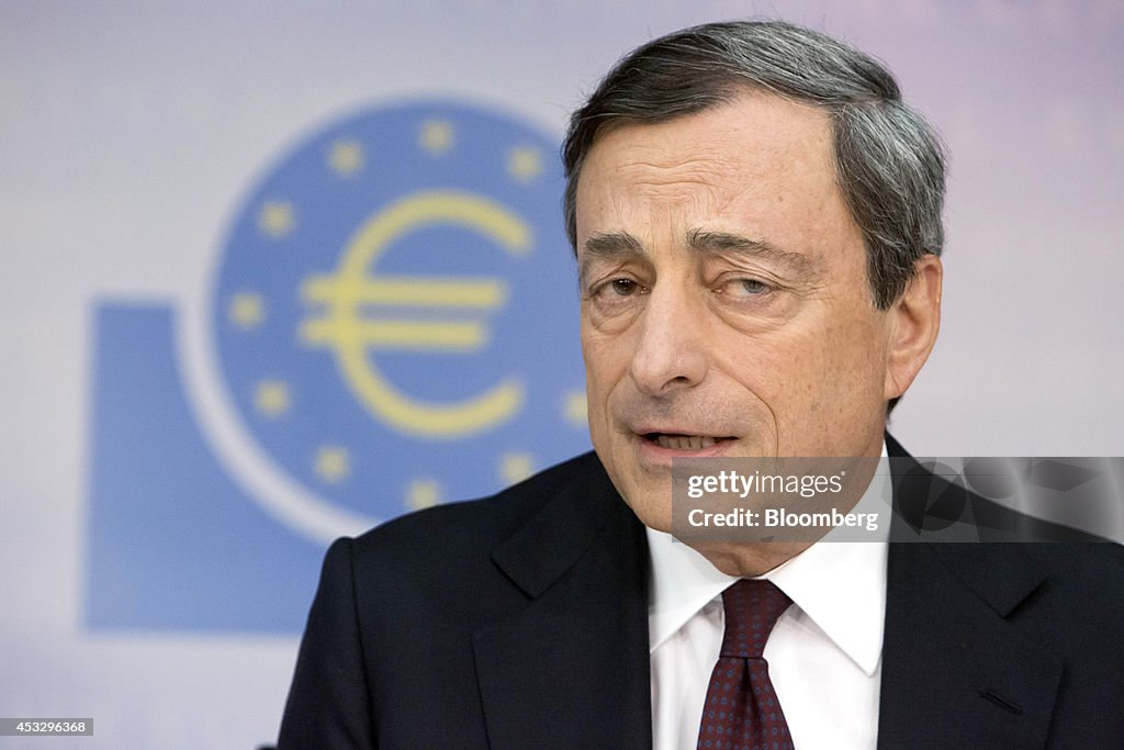European Central Bank President Mario Draghi News Conference As Economic Outlook Menaced By Russia's President Vladimir Putin