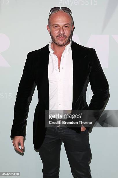 Alex Perry arrives at the Myer Spring Summer 2014 Fashion Launch at Carriageworks on August 7, 2014 in Sydney, Australia.