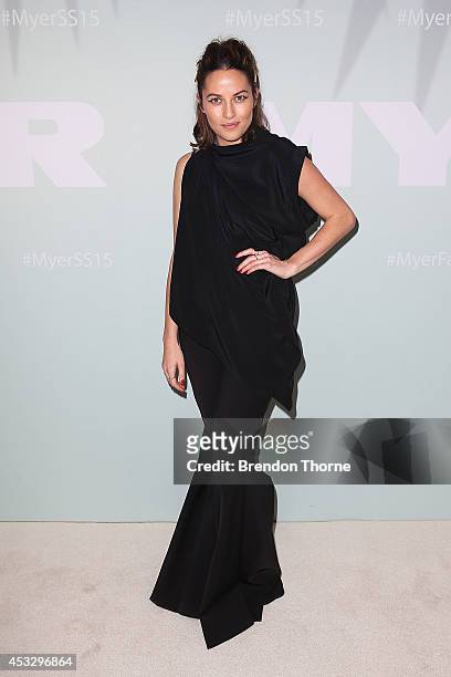 Kym Ellery arrives at the Myer Spring Summer 2014 Fashion Launch at Carriageworks on August 7, 2014 in Sydney, Australia.