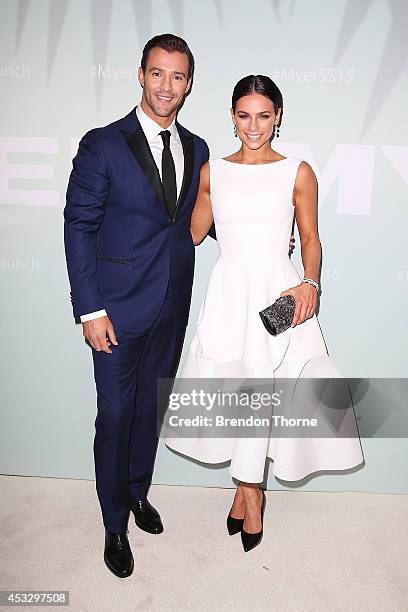 Kris Smith and Maddy King arrive at the Myer Spring Summer 2014 Fashion Launch at Carriageworks on August 7, 2014 in Sydney, Australia.