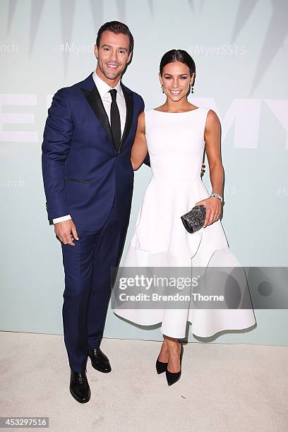 Kris Smith and Maddy King arrive at the Myer Spring Summer 2014 Fashion Launch at Carriageworks on August 7, 2014 in Sydney, Australia.