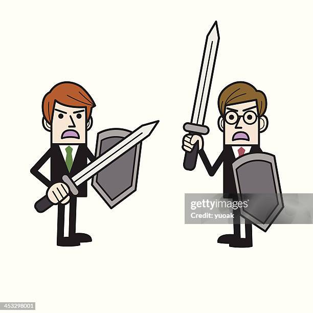 businessmen fighting - knights fighting stock illustrations