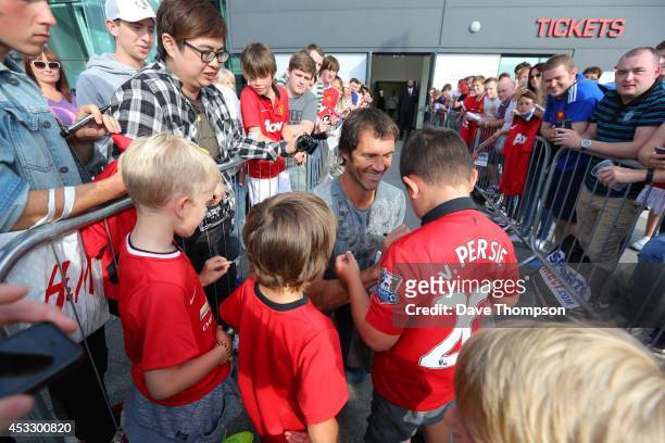 Former Manchester United goalkeeper Raymond van de Gouw meets fans as he arrives before the match between Salford City and the Class of '92 XI at AJ...