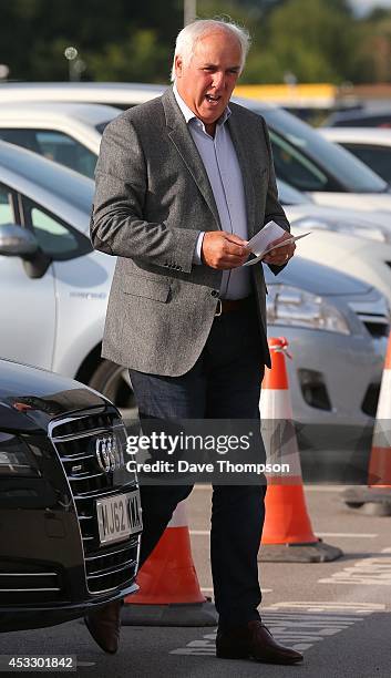 Father of Phil and Gary Neville, Neville Neville, arrives before the match between Salford City and the Class of '92 XI at AJ Bell Stadium on August...