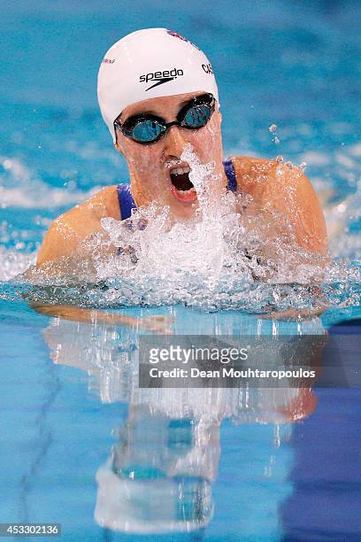 Claire Cashmore of Great Britain competes in the Women's 100m Breastroke SB6 Final during day four of the IPC Swimming European Championships held at...