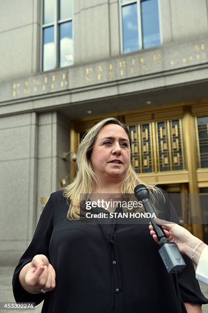 Maureen Downey, a wine consultant who was a government witness for the sentencing, speaks with the media outside US Federal Court after...