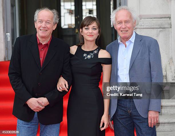 Directors Luc Dardenne , Jean-Pierre Dardenne and Marion Cotillard attend the UK Premiere of "Two Days, One Night" at Somerset House on August 7,...