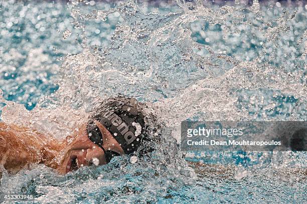 Dmitry Bartasinskiy of Russia on his way to winning the gold medal in the Men's 400m Freestyle S10 Final during day four of the IPC Swimming European...
