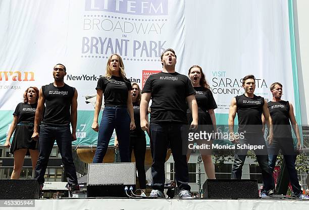 Cast members of Õ50 Shades! The MusicalÕ performs during 106.7 LITE FM's Broadway in Bryant Park 2014 at Bryant Park on August 7, 2014 in New York...