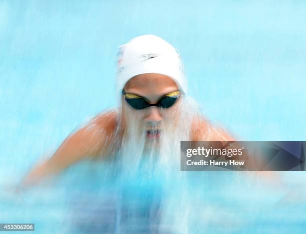 Micah Lawrence swims in the Women's 200 Meter Breaststroke Prelims during the 2014 Phillips 66 National Championships at the Woollett Aquatic Center...