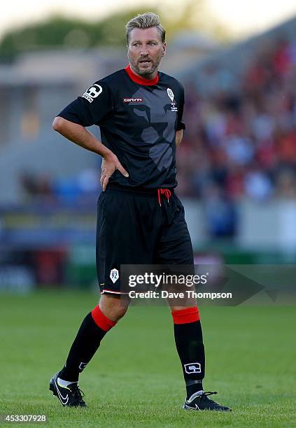 Robbie Savage of the Class of '92 XI during the match between Salford City and the Class of '92 XI at AJ Bell Stadium on August 7, 2014 in Salford,...