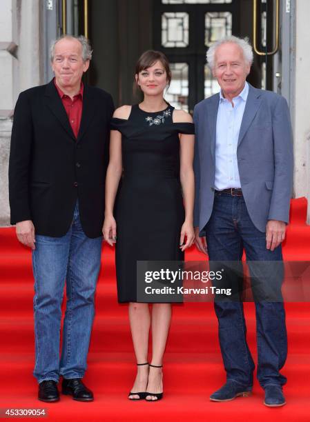 Directors Luc Dardenne , Jean-Pierre Dardenne and Marion Cotillard attend the UK Premiere of "Two Days, One Night" at Somerset House on August 7,...