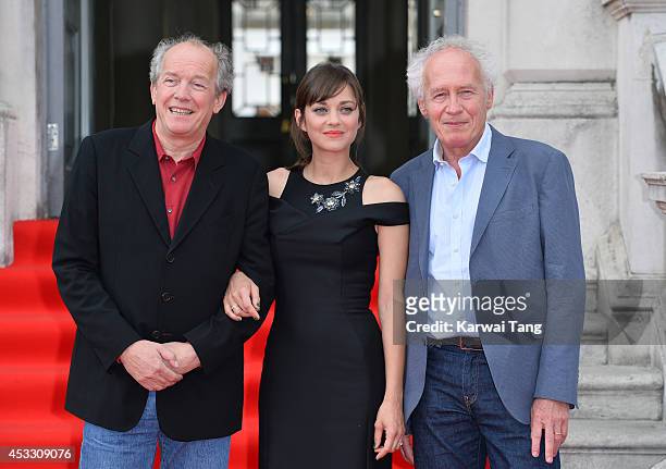Directors Luc Dardenne , Jean-Pierre Dardenne and Marion Cotillard attend the UK Premiere of "Two Days, One Night" at Somerset House on August 7,...
