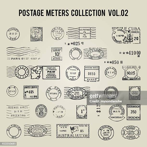vektor vintage postage meter - stempel büromaterial stock-grafiken, -clipart, -cartoons und -symbole