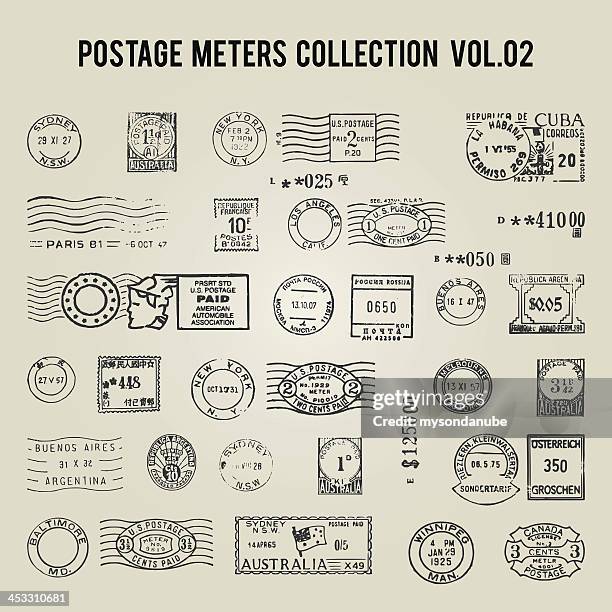 vektor vintage postage meter - scrapbook stock-grafiken, -clipart, -cartoons und -symbole