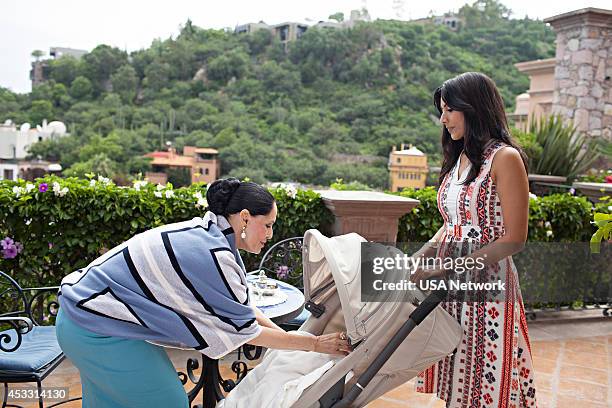 Hankmed on the Half Shell" Episode 611 -- Pictured: Sonia Braga as Lorena, Reshma Shetty as Divya Katdare --