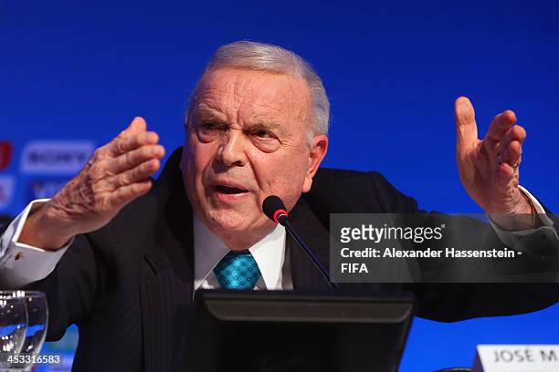 Jose Maria Marin President of the Brazilian Football Confederation and President of the Local Organizing Committee for the FIFA 2014 World Cup talks...